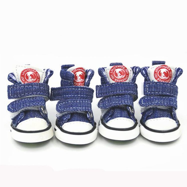 KFX-2858429 Small Dog Canvas Shoes – Anti-Slip, Warm & Wear-Resistant in Blue and Black, Available in Sizes 1-5