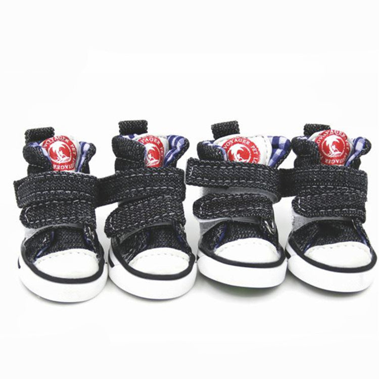 KFX-2858429 Small Dog Canvas Shoes – Anti-Slip, Warm & Wear-Resistant in Blue and Black, Available in Sizes 1-5