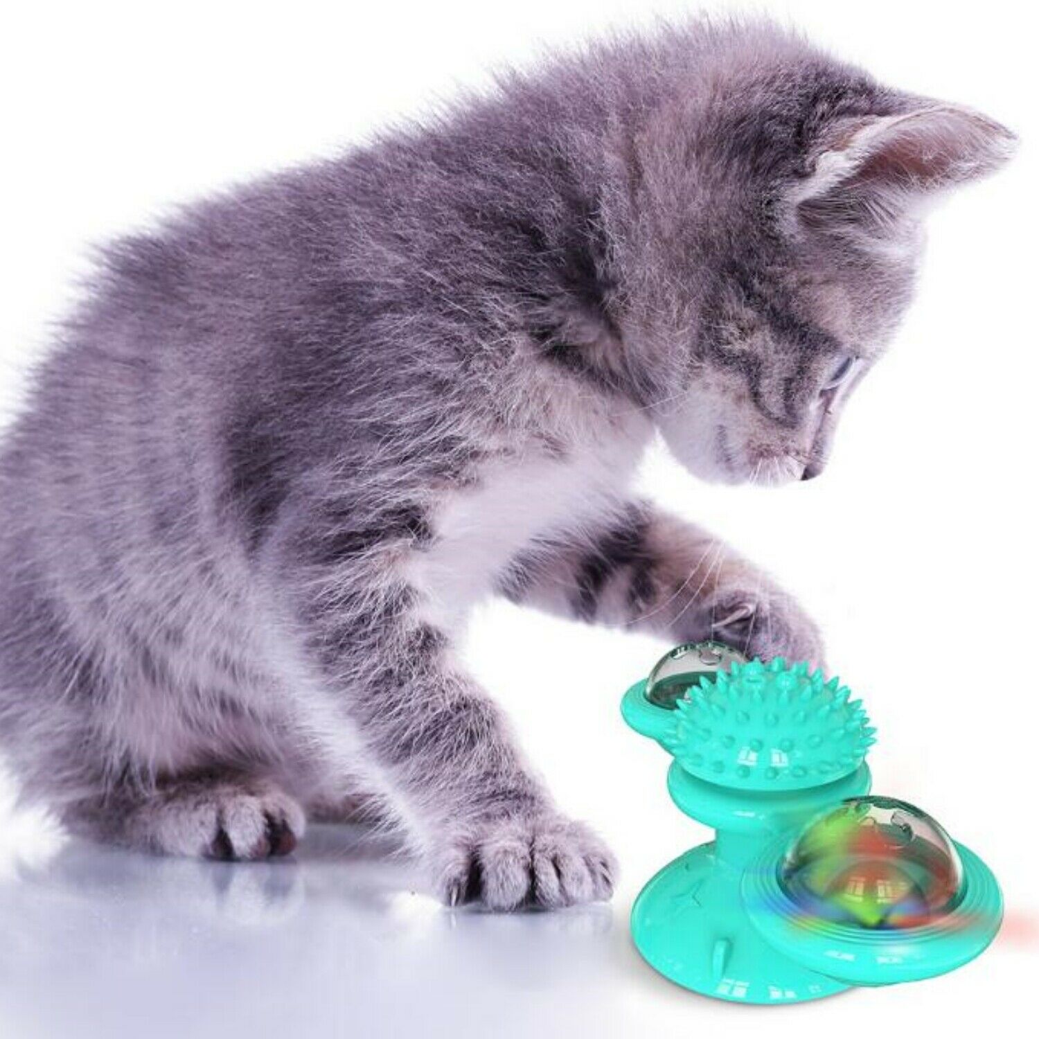 KFX-2859069 Interactive Windmill Cat Toy with Suction Cup, Catnip Ball, and Toothbrush Feature for Indoor Play