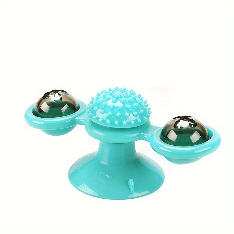 KFX-2859069 Interactive Windmill Cat Toy with Suction Cup, Catnip Ball, and Toothbrush Feature for Indoor Play