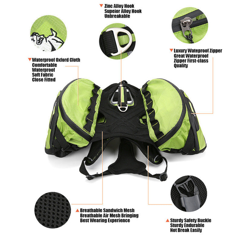 KFX-2859965 Pet Dog Outdoor Training Chest and Back Backpack - Oxford Cloth, Available in Green and Red, Sizes S, M, L