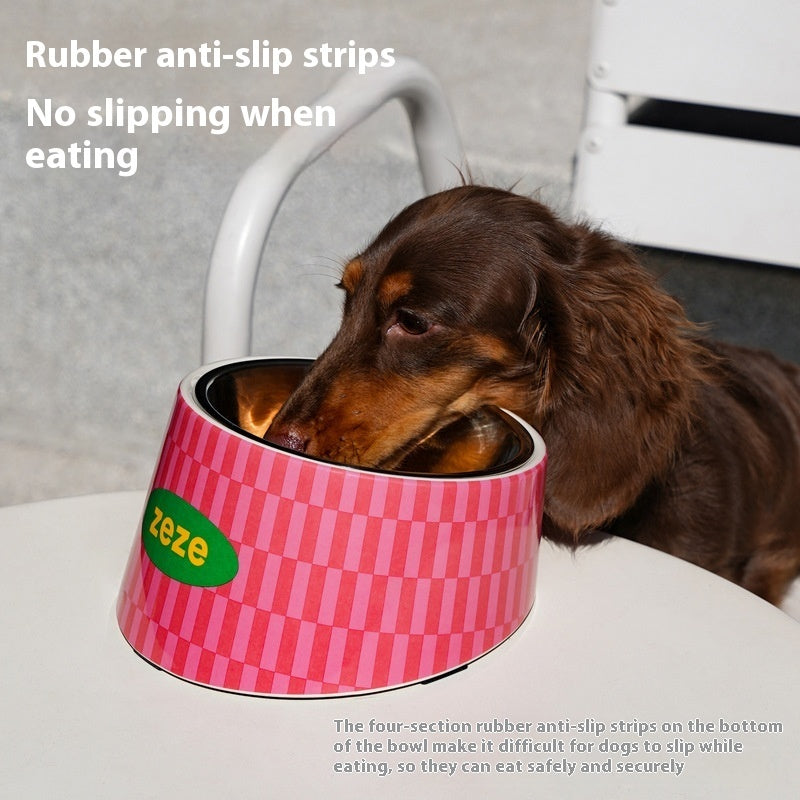 KFX-2861757 Retro Sweetheart Metal Pet Bowl with High Legs and Striped Dot Design
