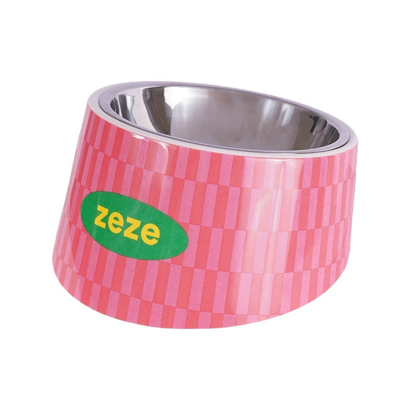 KFX-2861757 Retro Sweetheart Metal Pet Bowl with High Legs and Striped Dot Design