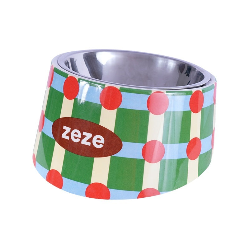 KFX-2861757 Retro Sweetheart Metal Pet Bowl with High Legs and Striped Dot Design