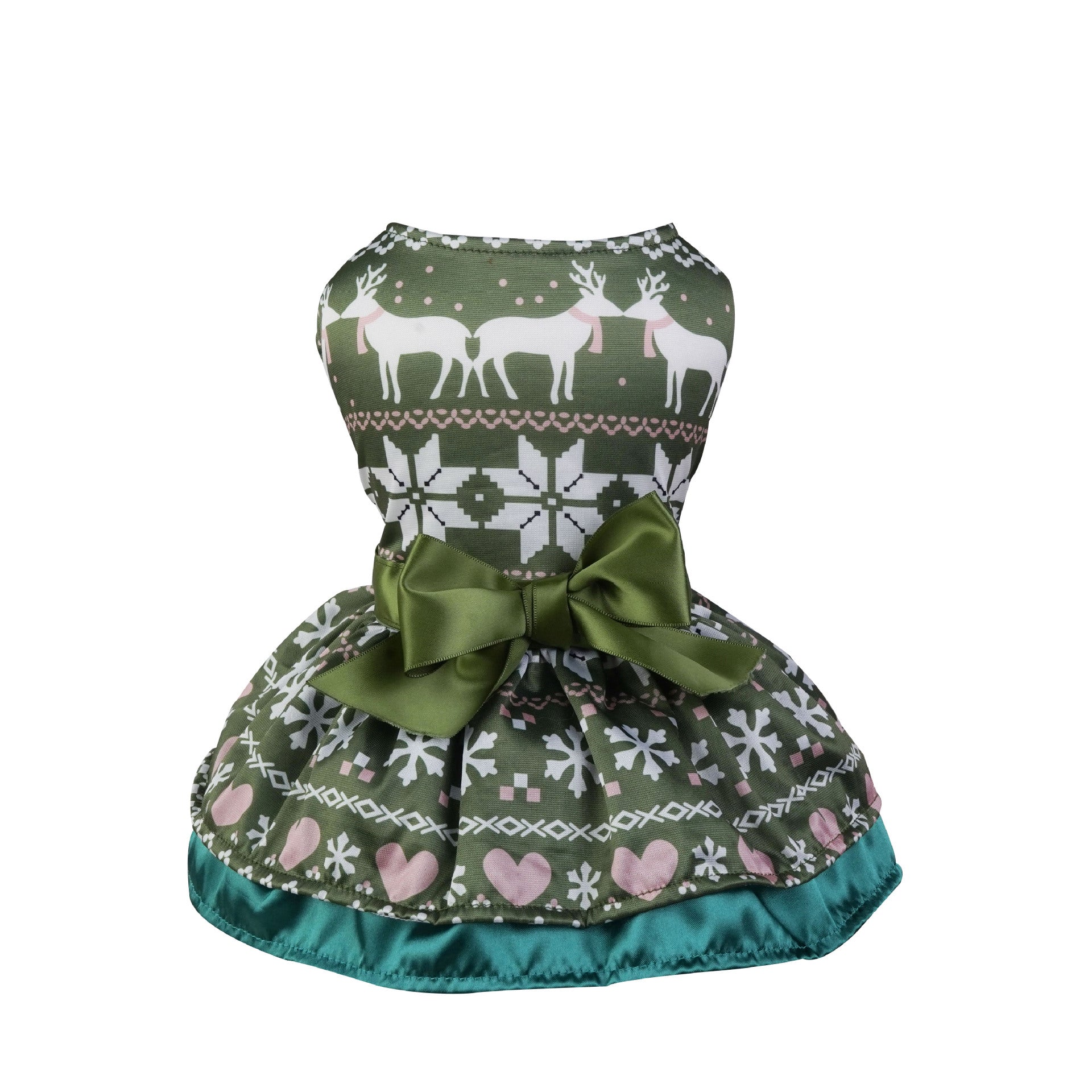 KFX-2862141 Holiday-Themed Pet Dress with Santa, Deer, and Christmas Tree Designs in Various Sizes