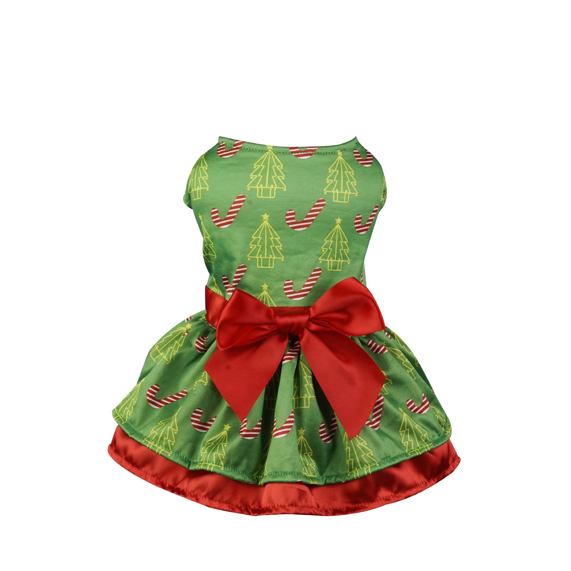 KFX-2862141 Holiday-Themed Pet Dress with Santa, Deer, and Christmas Tree Designs in Various Sizes