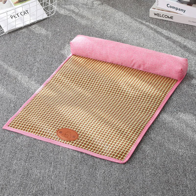 KFX-2863421 Summer Pet Mat for Cats and Dogs - Cotton Linen, Rattan, and Silk Floss Composition, Available in Three Sizes