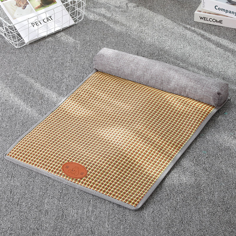 KFX-2863421 Summer Pet Mat for Cats and Dogs - Cotton Linen, Rattan, and Silk Floss Composition, Available in Three Sizes
