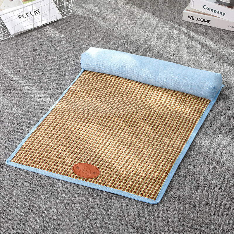 KFX-2863421 Summer Pet Mat for Cats and Dogs - Cotton Linen, Rattan, and Silk Floss Composition, Available in Three Sizes