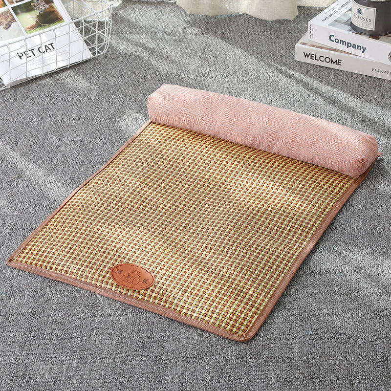 KFX-2863421 Summer Pet Mat for Cats and Dogs - Cotton Linen, Rattan, and Silk Floss Composition, Available in Three Sizes