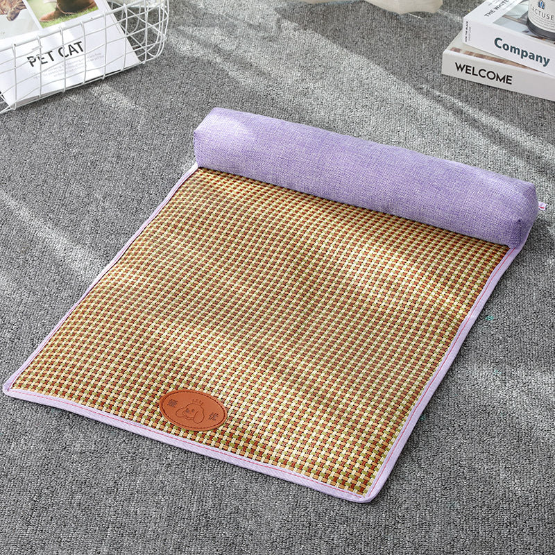 KFX-2863421 Summer Pet Mat for Cats and Dogs - Cotton Linen, Rattan, and Silk Floss Composition, Available in Three Sizes