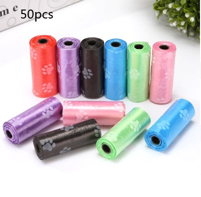 KFX-2863805 Pet Waste Garbage Bags with Footprint Design - 15 Count Roll, Random Colors, Flat Mouth, Made from PP
