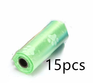 KFX-2863805 Pet Waste Garbage Bags with Footprint Design - 15 Count Roll, Random Colors, Flat Mouth, Made from PP