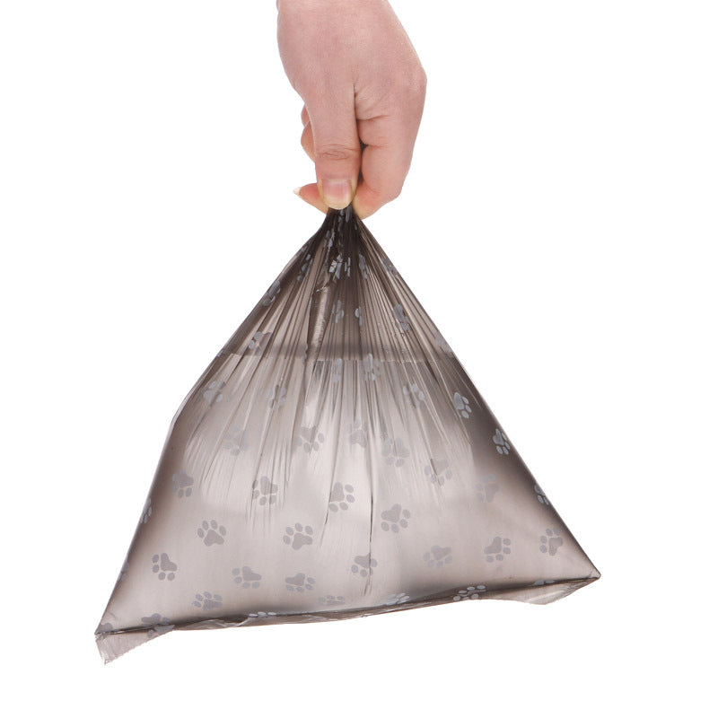 KFX-2863805 Pet Waste Garbage Bags with Footprint Design - 15 Count Roll, Random Colors, Flat Mouth, Made from PP