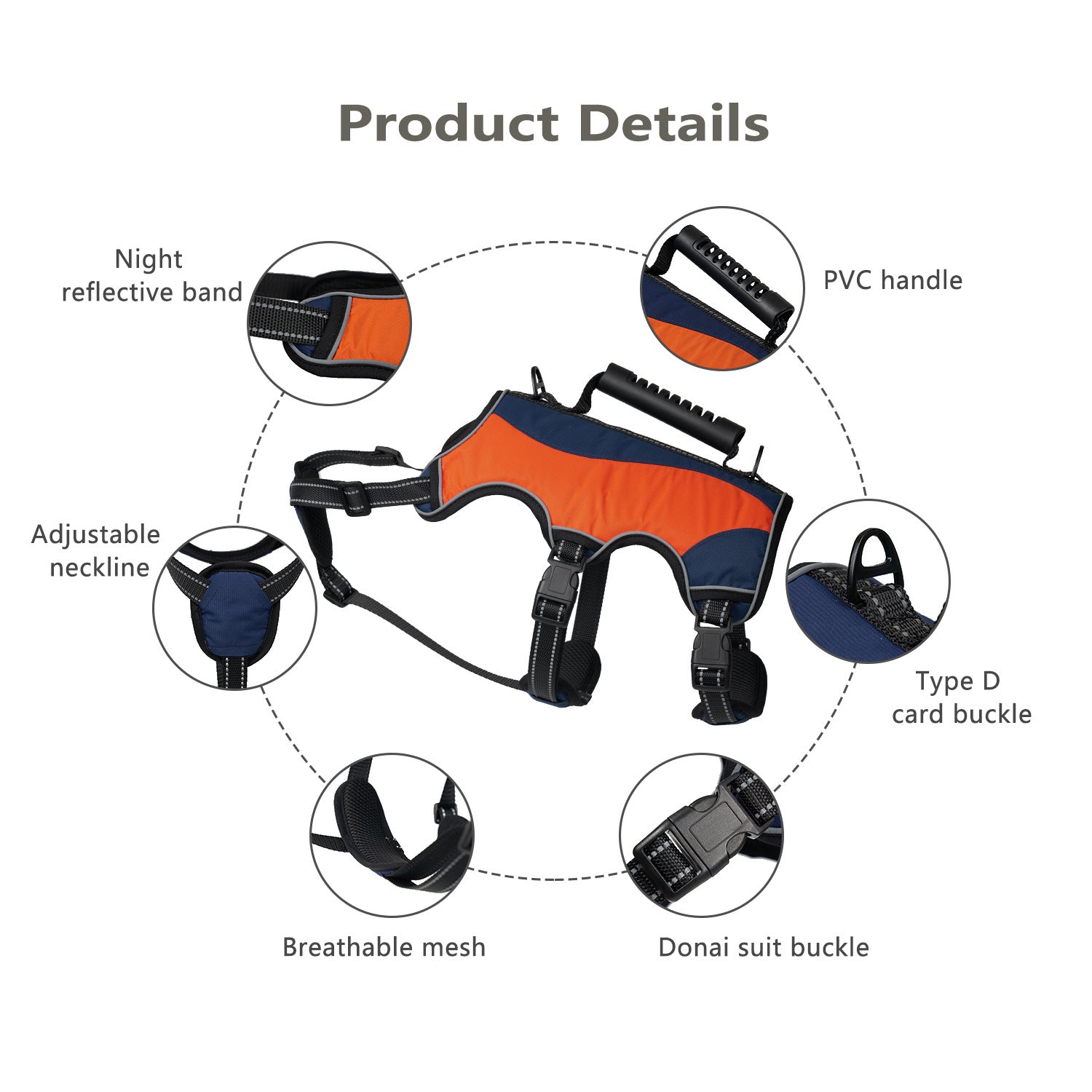 KFX-2866621 Tactical Pet Vest with Hand Holding Rope for Large Dogs – Available in Red, Black, and Orange