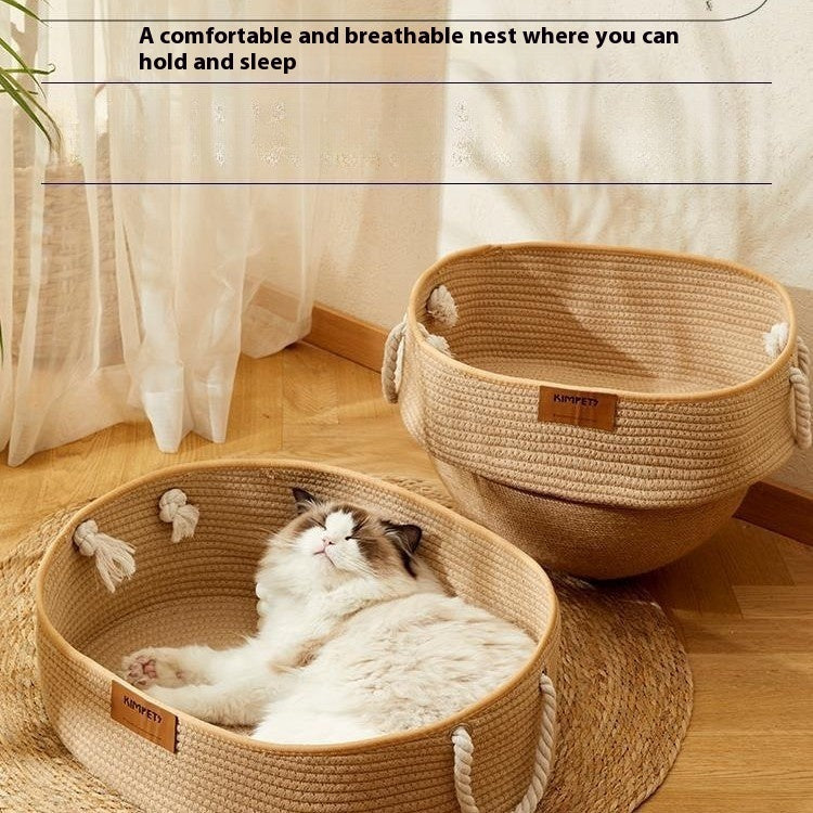 KFX-2867389 Cotton and Linen Woven Cat Nest for All Seasons - Scratch Resistant Design