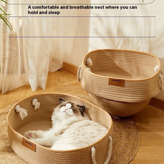 KFX-2867389 Cotton and Linen Woven Cat Nest for All Seasons - Scratch Resistant Design