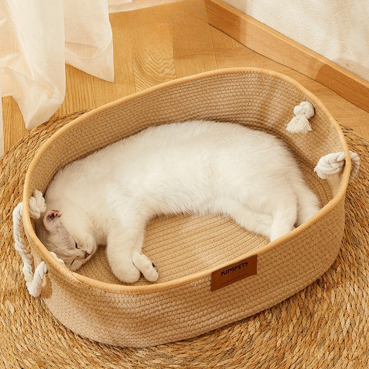 KFX-2867389 Cotton and Linen Woven Cat Nest for All Seasons - Scratch Resistant Design