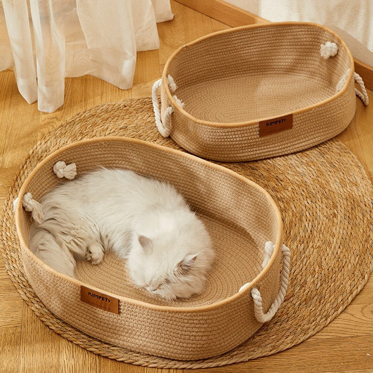 KFX-2867389 Cotton and Linen Woven Cat Nest for All Seasons - Scratch Resistant Design