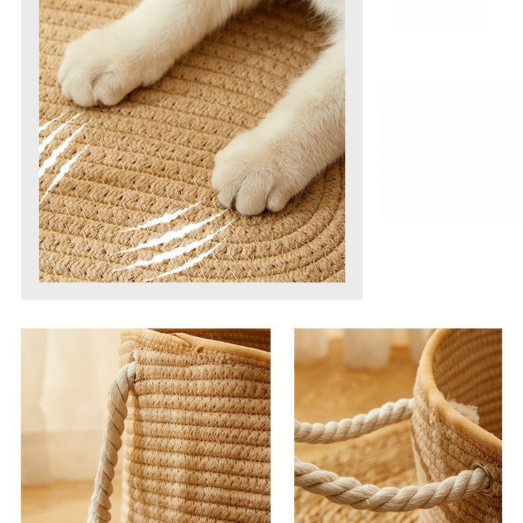 KFX-2867389 Cotton and Linen Woven Cat Nest for All Seasons - Scratch Resistant Design