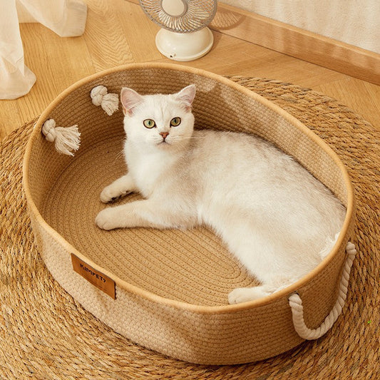 KFX-2867389 Cotton and Linen Woven Cat Nest for All Seasons - Scratch Resistant Design