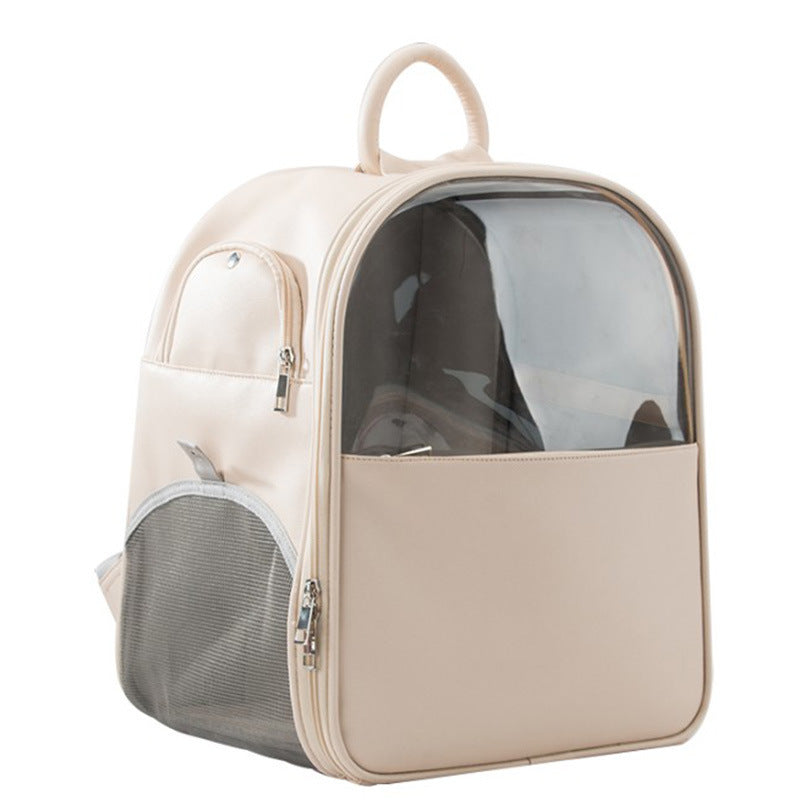 KFX-2869565 Transparent Large Cat and Small Dog Backpack, Stylish Pet Carrier Bag, Leather/PVC/Mesh, 40cm x 35cm x 25cm