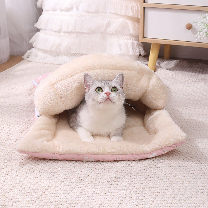 KFX-2871357 Cozy Multi-Season Pet Sleeping Bag with Detachable Mat and Foldable Design for Cats and Dogs