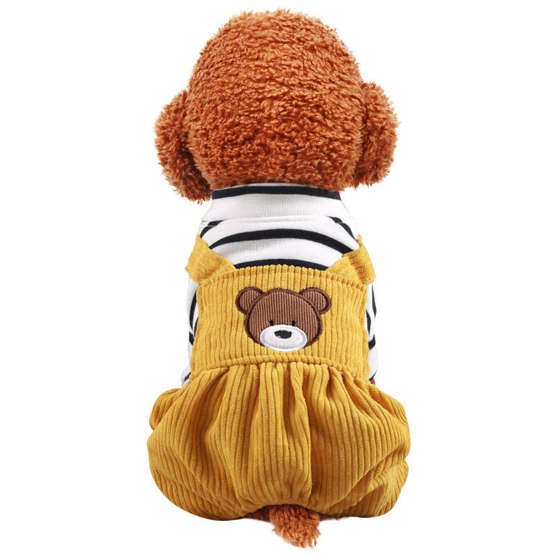 KFX-2871741 Fleece-lined Puppy Overalls in Bread Bear Design - Casual Pet Clothing for All Sizes