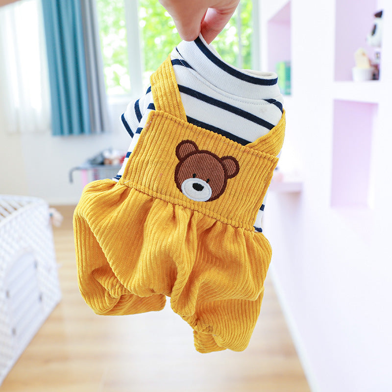 KFX-2871741 Fleece-lined Puppy Overalls in Bread Bear Design - Casual Pet Clothing for All Sizes