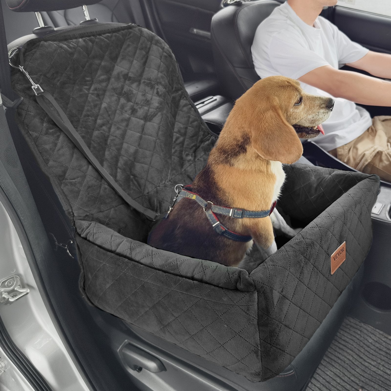 KFX-2872125 Dog Booster Car Seat for Small to Medium Dogs, Safe and Comfortable Design, Easy Installation, Removable Waterproof Pad, Storage Pocket