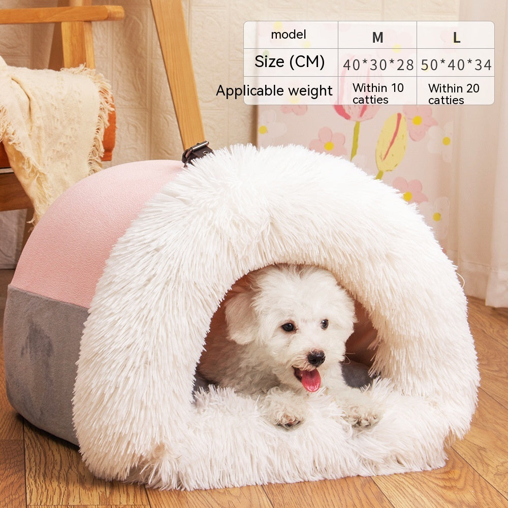 KFX-2873149 Cozy Splice Portable Pet Nest - Soft, Moisture-Proof Cat and Dog House for Autumn and Winter
