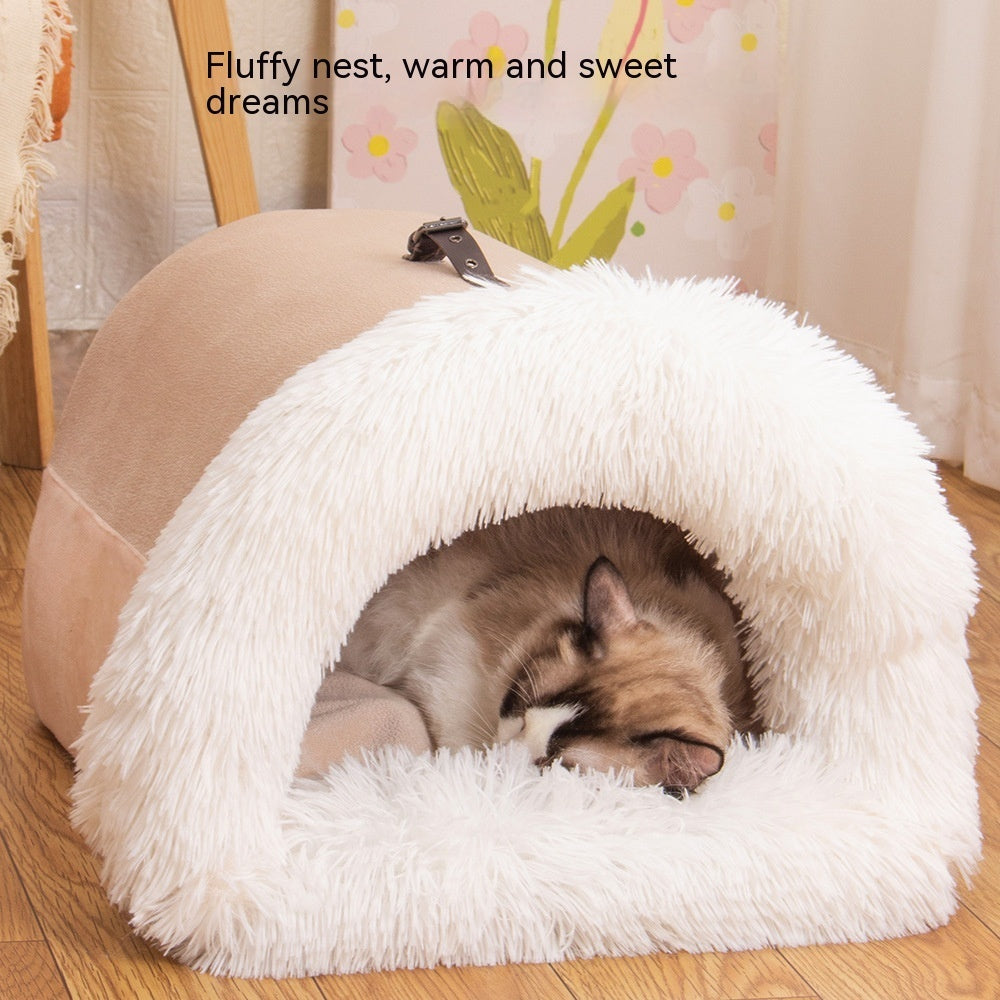 KFX-2873149 Cozy Splice Portable Pet Nest - Soft, Moisture-Proof Cat and Dog House for Autumn and Winter