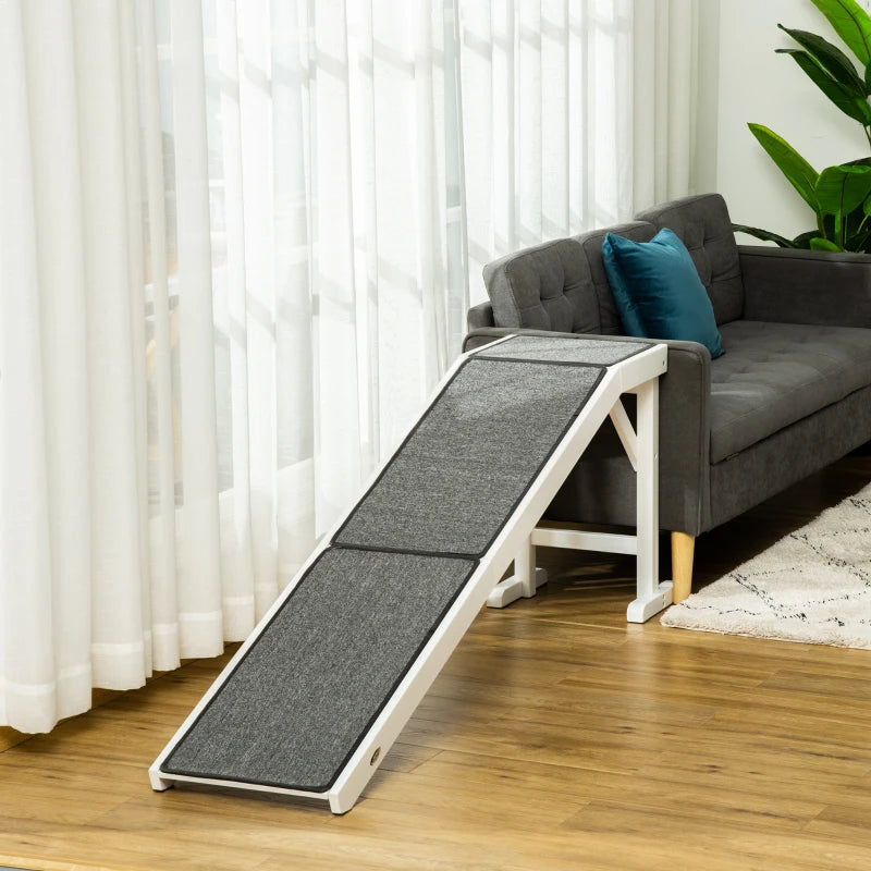 KFX-2876349 Foldable Dog Ramp with Non-slip Carpet Top, Gray and White, Supports Up to 77 lbs