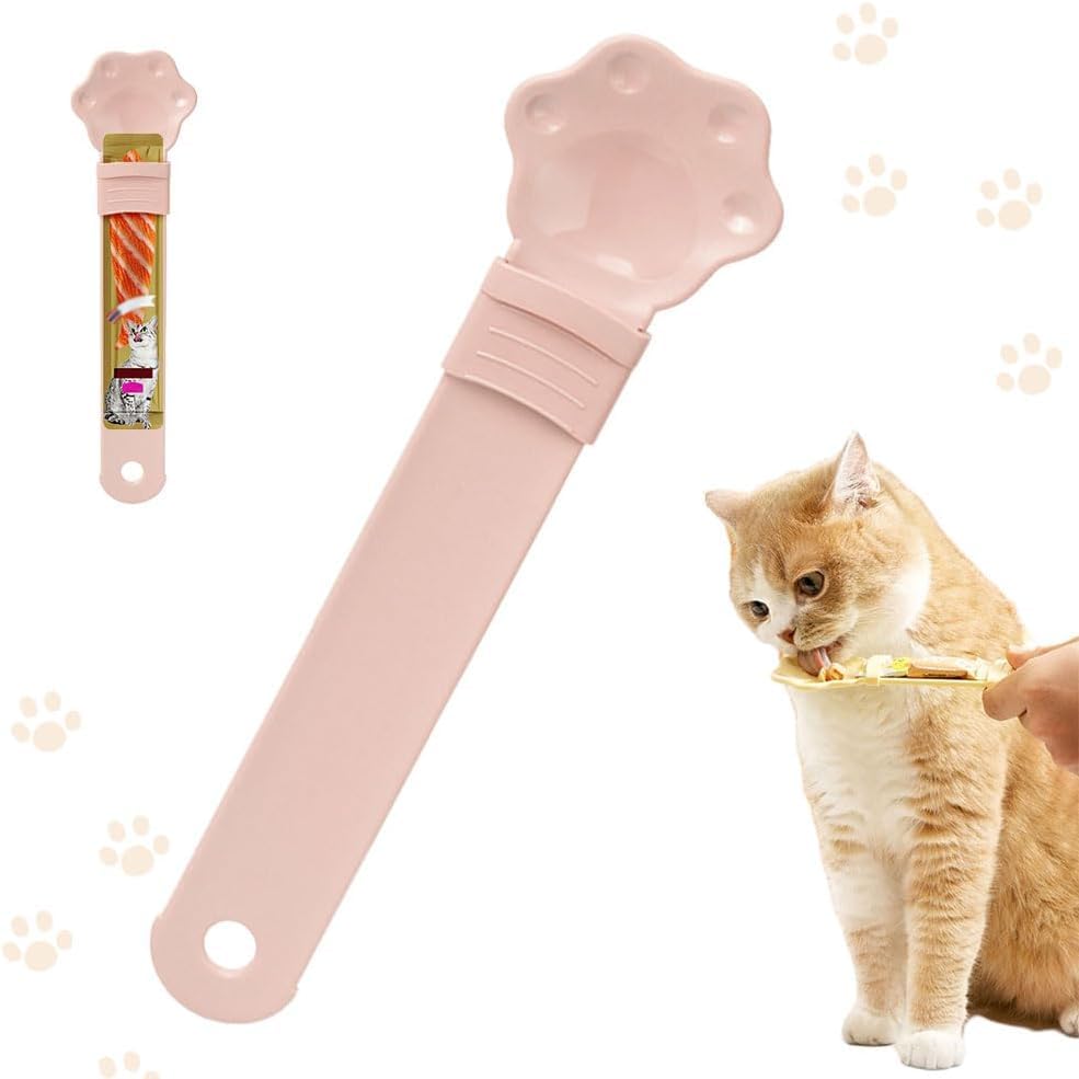KFX-2876861 Multifunctional Cat Food Feeder with Anti-Spill Spoon Design, Safe Squeeze Tool for Easy Feeding