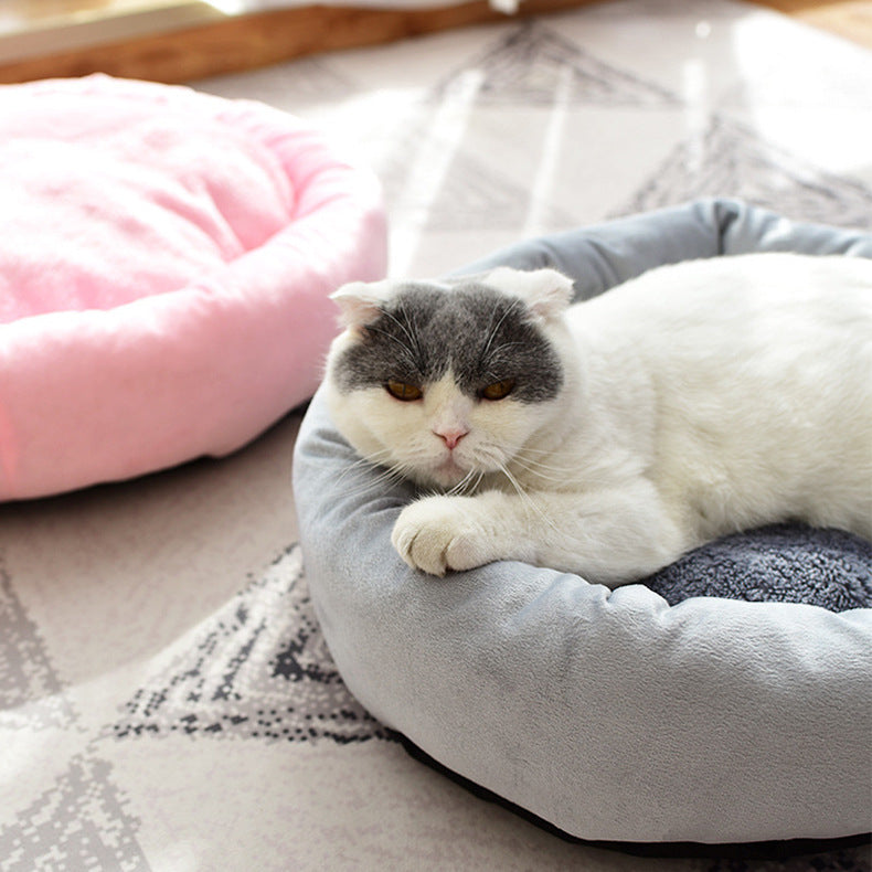 KFX-2877117 Creative Plush Pet Nest in Egg Tart Pink and Light Gray – Available in XS to L Sizes
