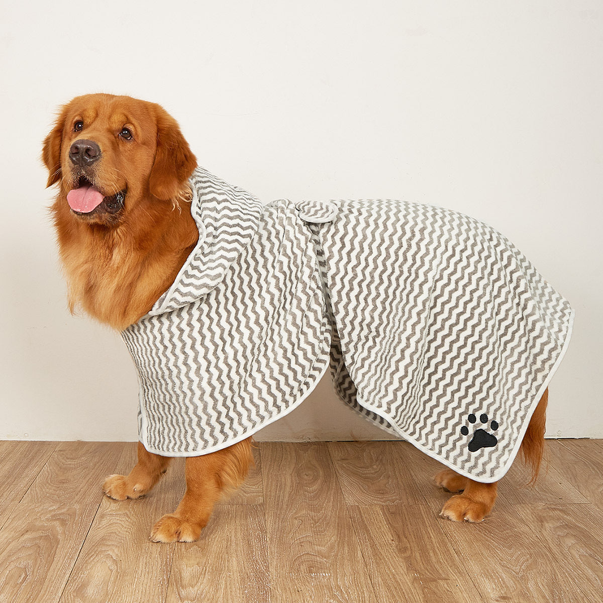KFX-2877245 Microfiber Bathrobe Towel for Dogs and Cats - Water-Absorbent, Fashionable Design in Yellow and Grey
