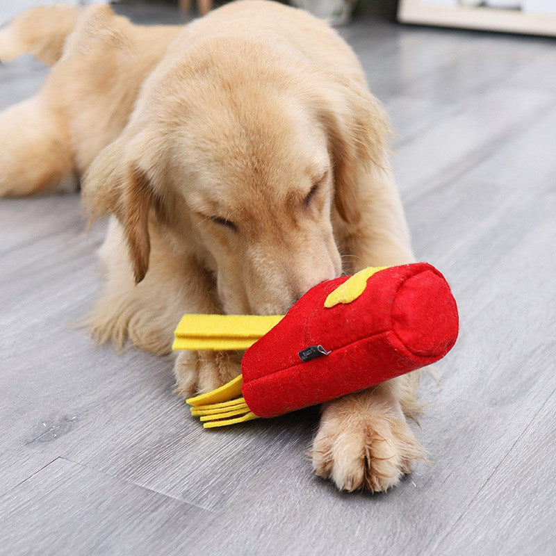 KFX-2879677 Interactive Dog Sniffing Toy - Red French Fries Chew Box with Sound Feature