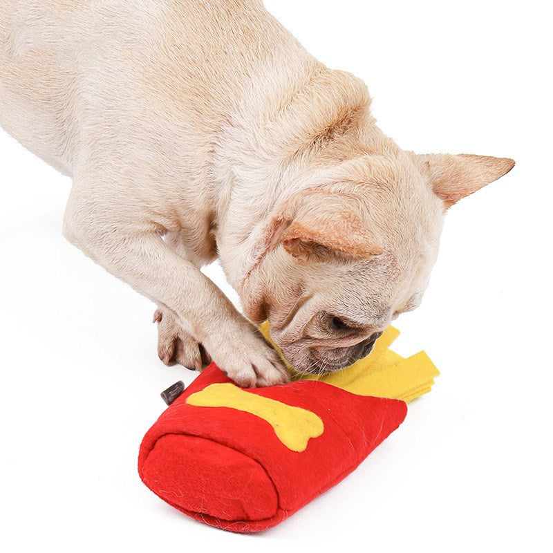 KFX-2879677 Interactive Dog Sniffing Toy - Red French Fries Chew Box with Sound Feature