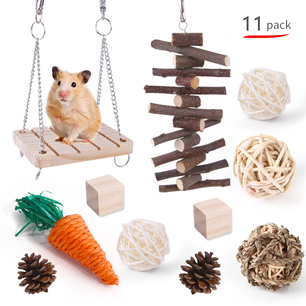 KFX-2880317 Wooden Molar Toy Set for Small Pets - Rabbits, Guinea Pigs, and Parrots, Various Combinations Available