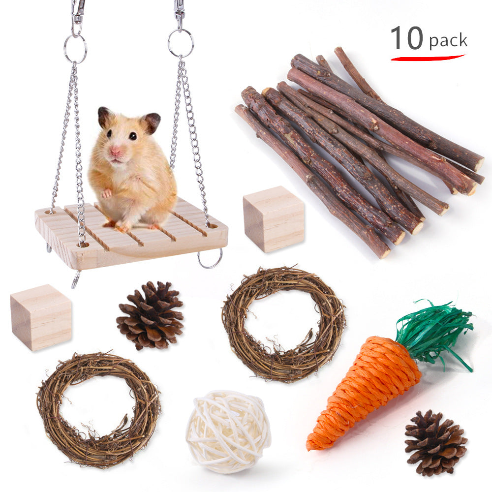 KFX-2880317 Wooden Molar Toy Set for Small Pets - Rabbits, Guinea Pigs, and Parrots, Various Combinations Available