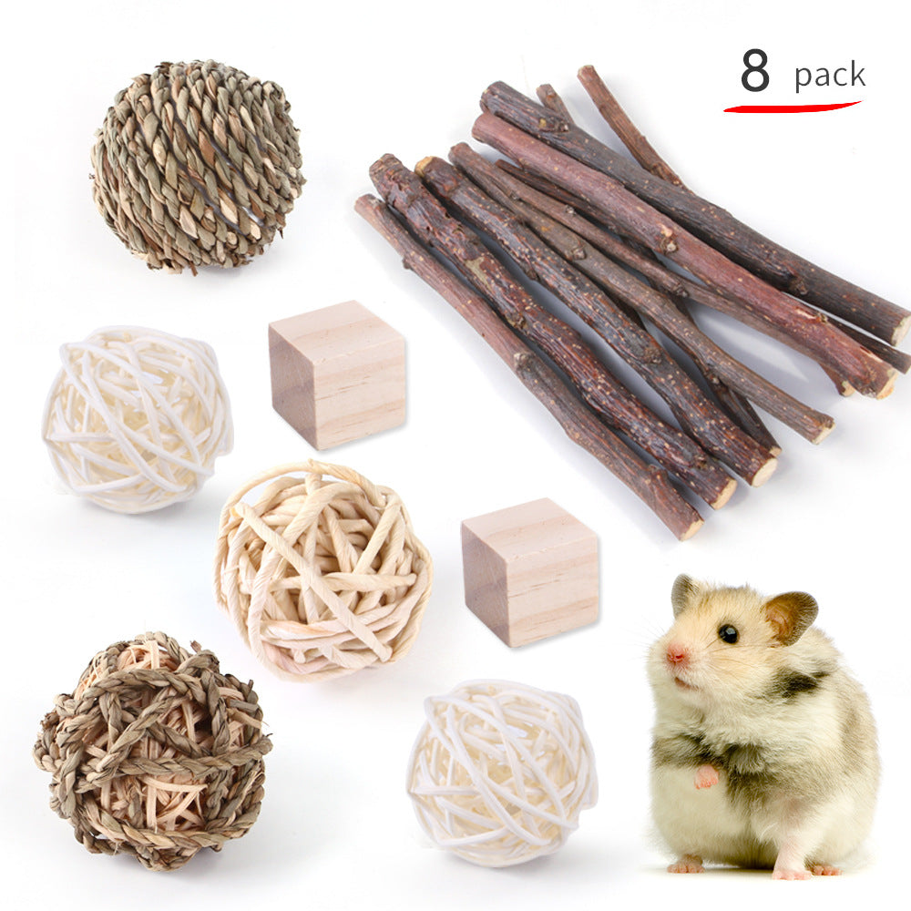 KFX-2880317 Wooden Molar Toy Set for Small Pets - Rabbits, Guinea Pigs, and Parrots, Various Combinations Available