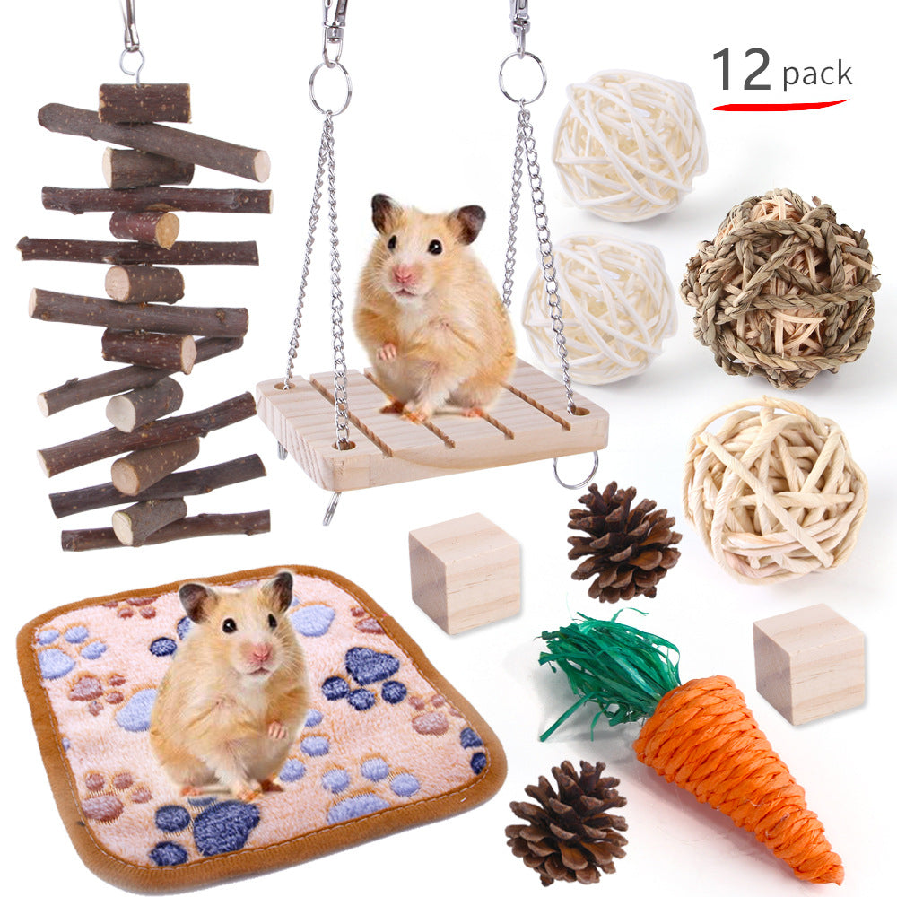 KFX-2880317 Wooden Molar Toy Set for Small Pets - Rabbits, Guinea Pigs, and Parrots, Various Combinations Available