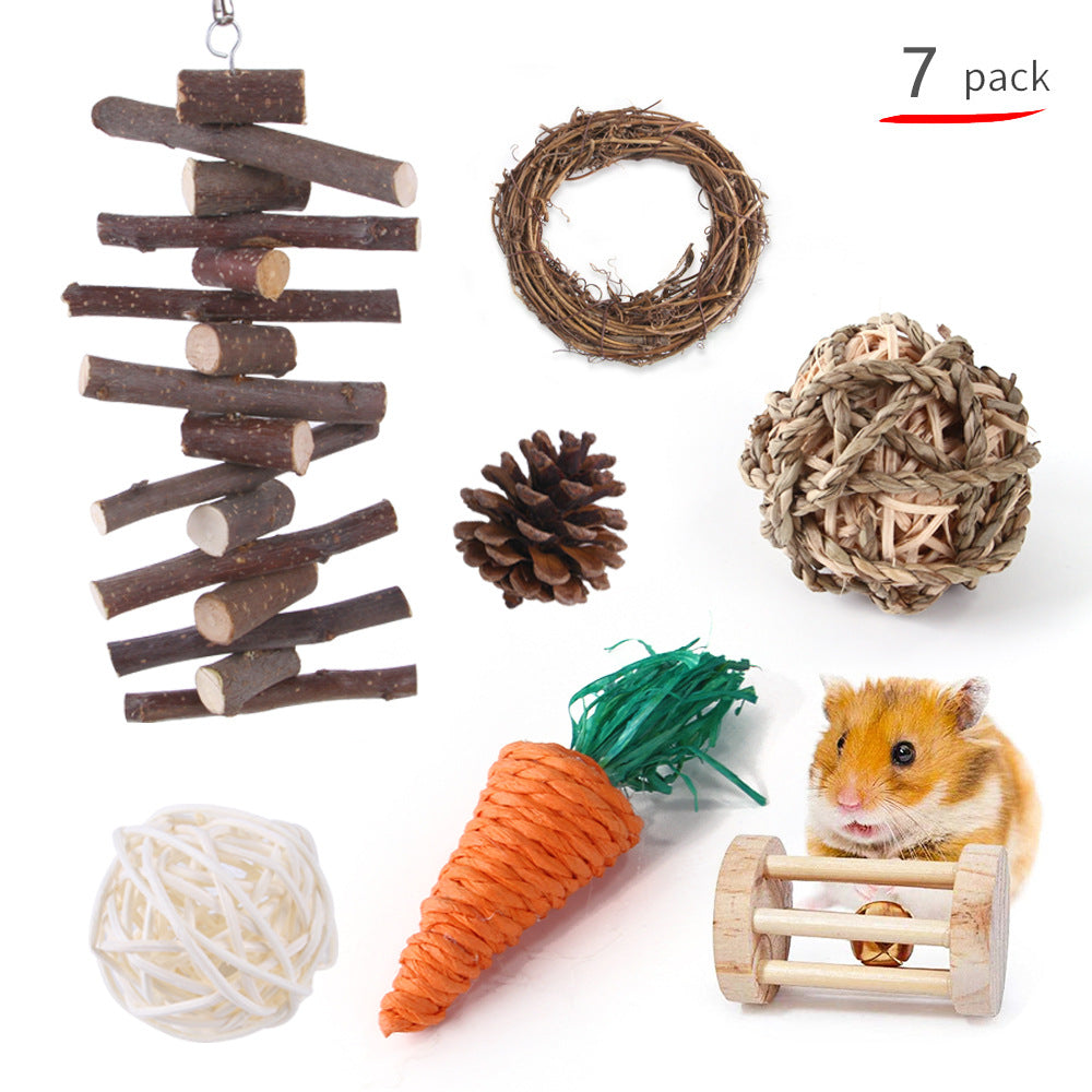 KFX-2880317 Wooden Molar Toy Set for Small Pets - Rabbits, Guinea Pigs, and Parrots, Various Combinations Available