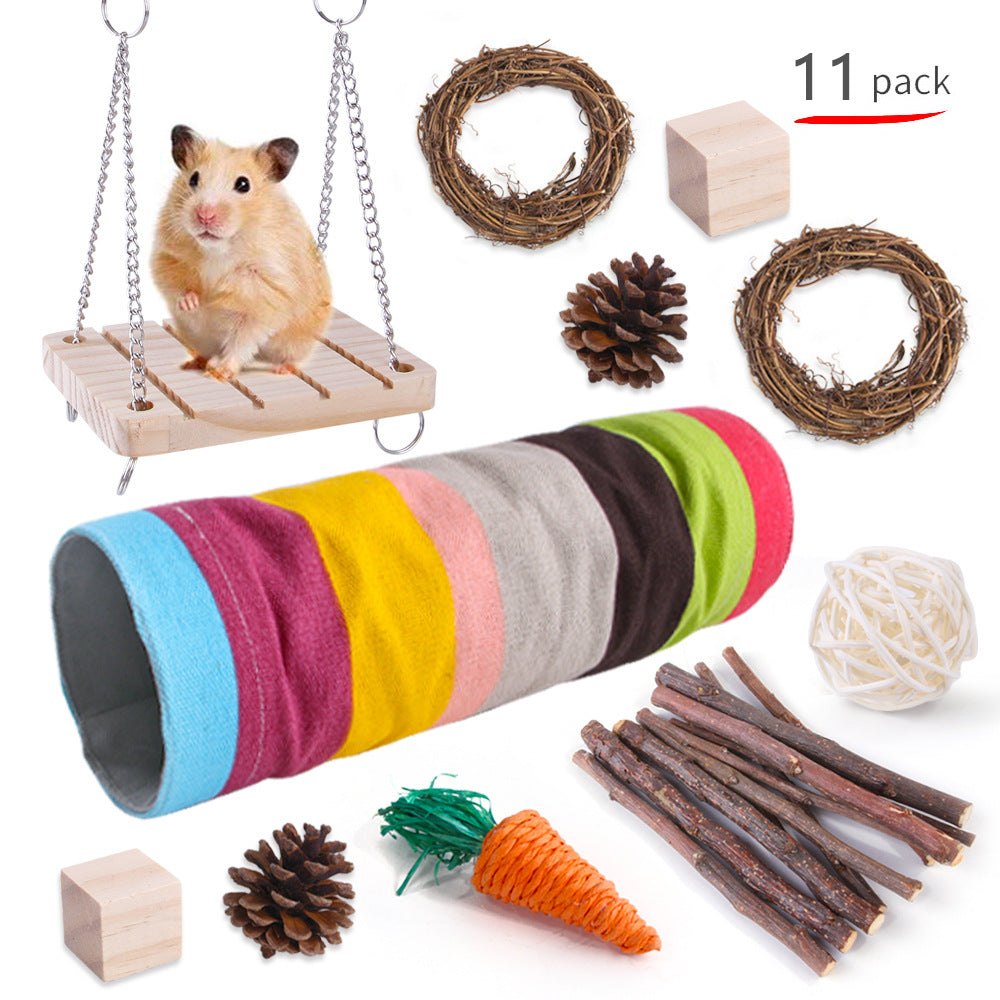 KFX-2880317 Wooden Molar Toy Set for Small Pets - Rabbits, Guinea Pigs, and Parrots, Various Combinations Available