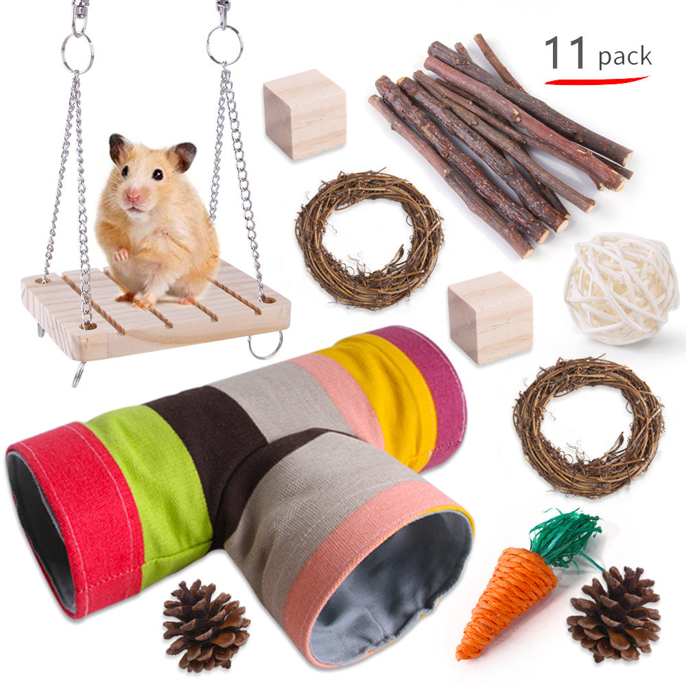 KFX-2880317 Wooden Molar Toy Set for Small Pets - Rabbits, Guinea Pigs, and Parrots, Various Combinations Available