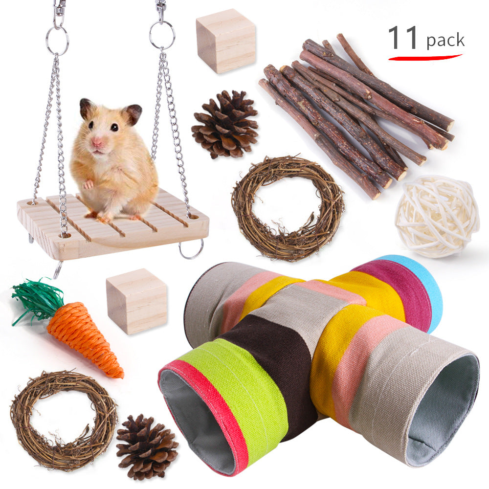 KFX-2880317 Wooden Molar Toy Set for Small Pets - Rabbits, Guinea Pigs, and Parrots, Various Combinations Available