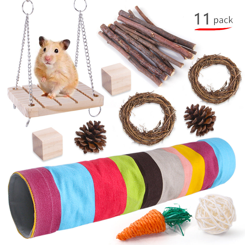 KFX-2880317 Wooden Molar Toy Set for Small Pets - Rabbits, Guinea Pigs, and Parrots, Various Combinations Available
