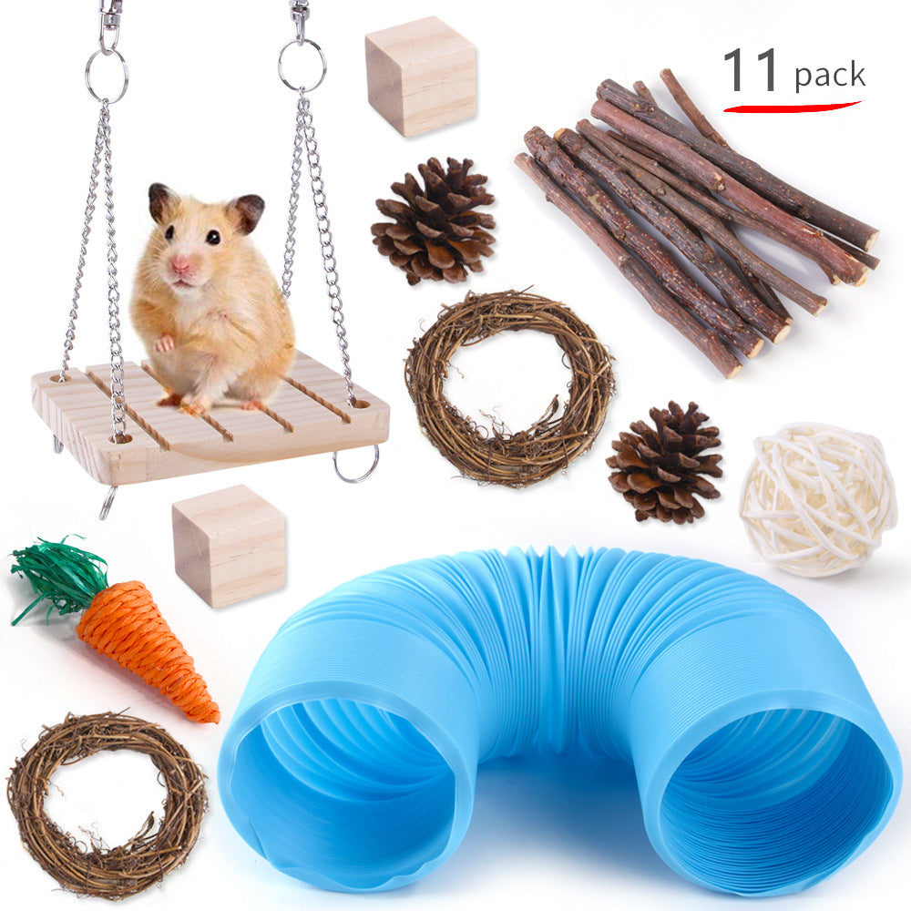 KFX-2880317 Wooden Molar Toy Set for Small Pets - Rabbits, Guinea Pigs, and Parrots, Various Combinations Available