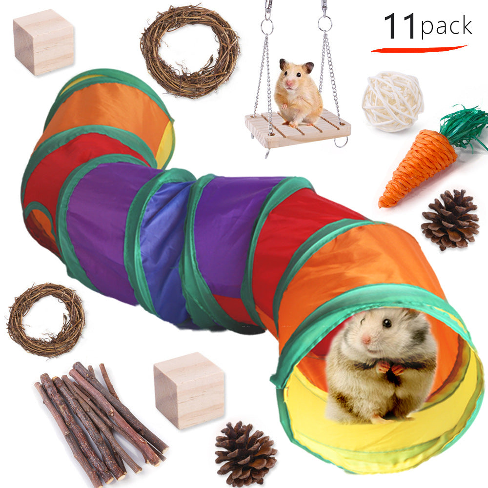 KFX-2880317 Wooden Molar Toy Set for Small Pets - Rabbits, Guinea Pigs, and Parrots, Various Combinations Available