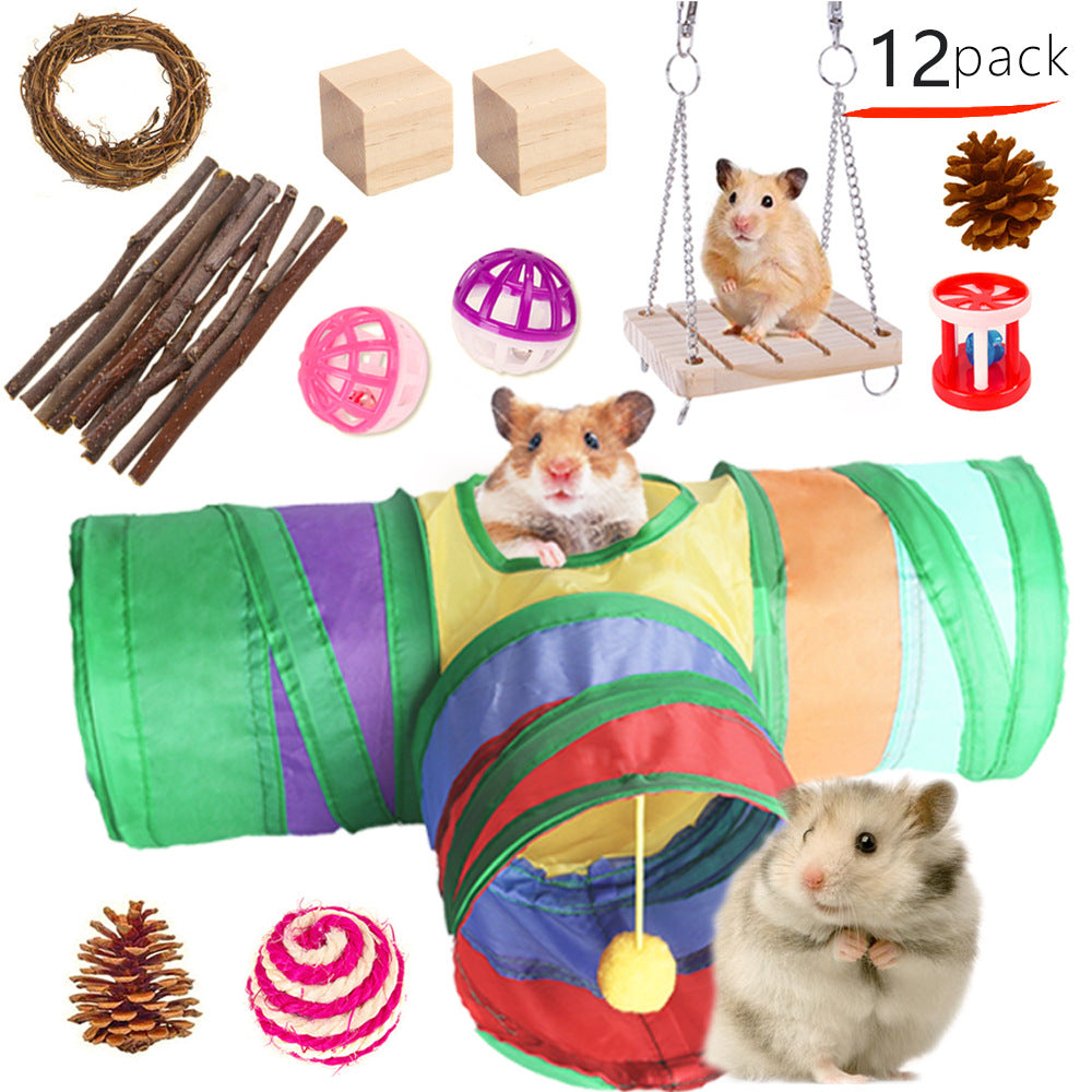 KFX-2880317 Wooden Molar Toy Set for Small Pets - Rabbits, Guinea Pigs, and Parrots, Various Combinations Available